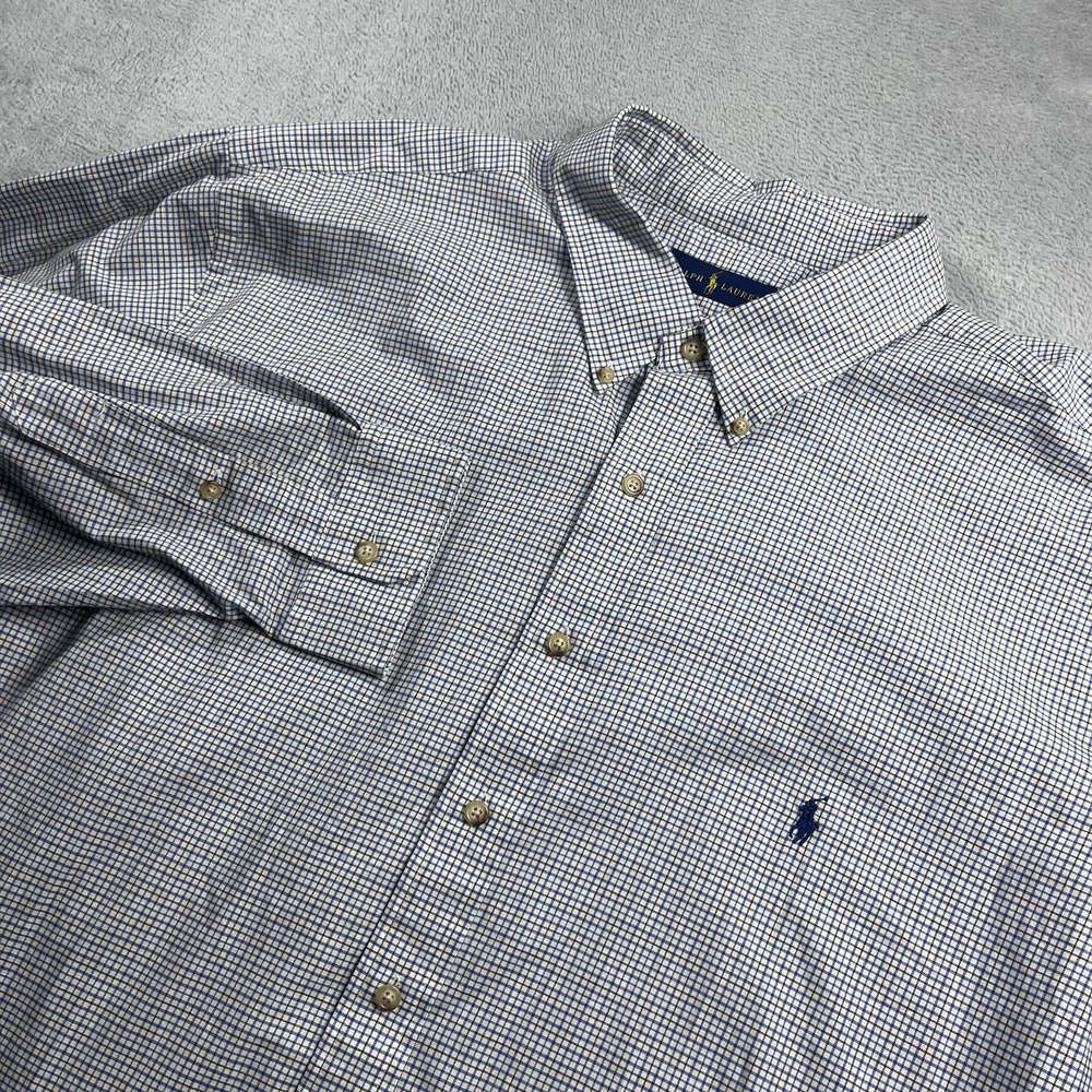 Ralph Lauren Long Sleeve Shirt Gingham Blue Classic Fit Men 3XB Button Down Pony